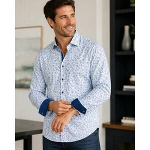 Giorginni XXL Blue Paisley Button Down Shirt Flip Cuff Cotton